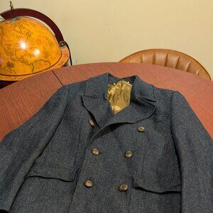 Elegant Gibson London Blue Herringbone Wool Overcoat – Size 38